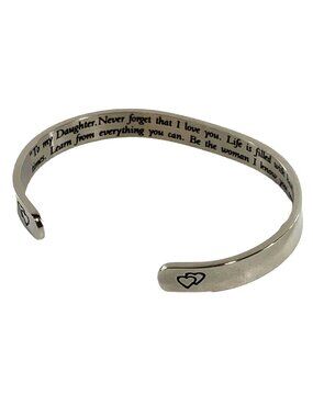 Inspirational Cuff Bracelet For Daughter With Heart Engraving From Mom Silver